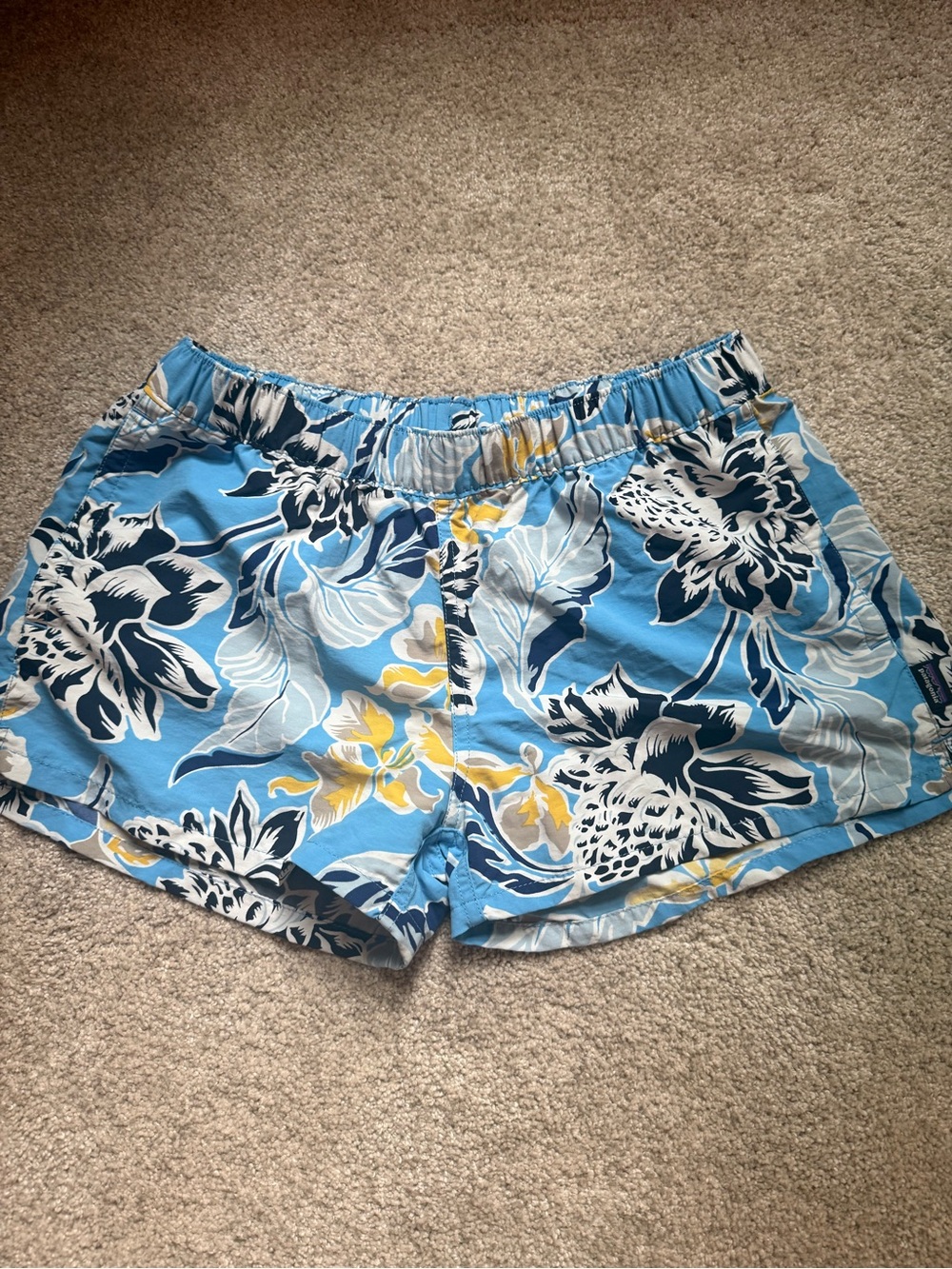 Women’s Patagonia Barely Baggies Blue Floral Elastic Waist Shorts